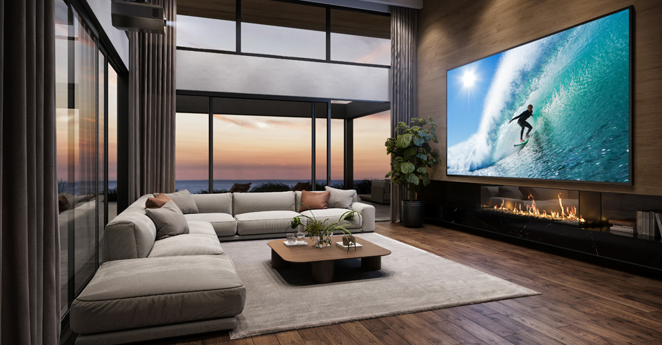 Living Room Home Theater Featuring a Sony Blu-Ray Player