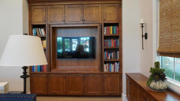 TV in a dark wood custom furniture