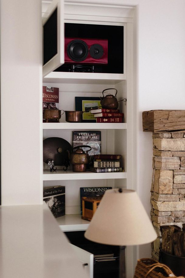 Hidden Speaker on a white bookshelf